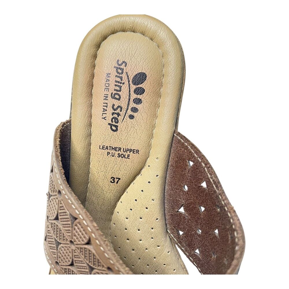 Spring Step Tiffany Thong Sandal Slides Women’s Size 37 Floral Leather Wedge - Picture 4 of 6